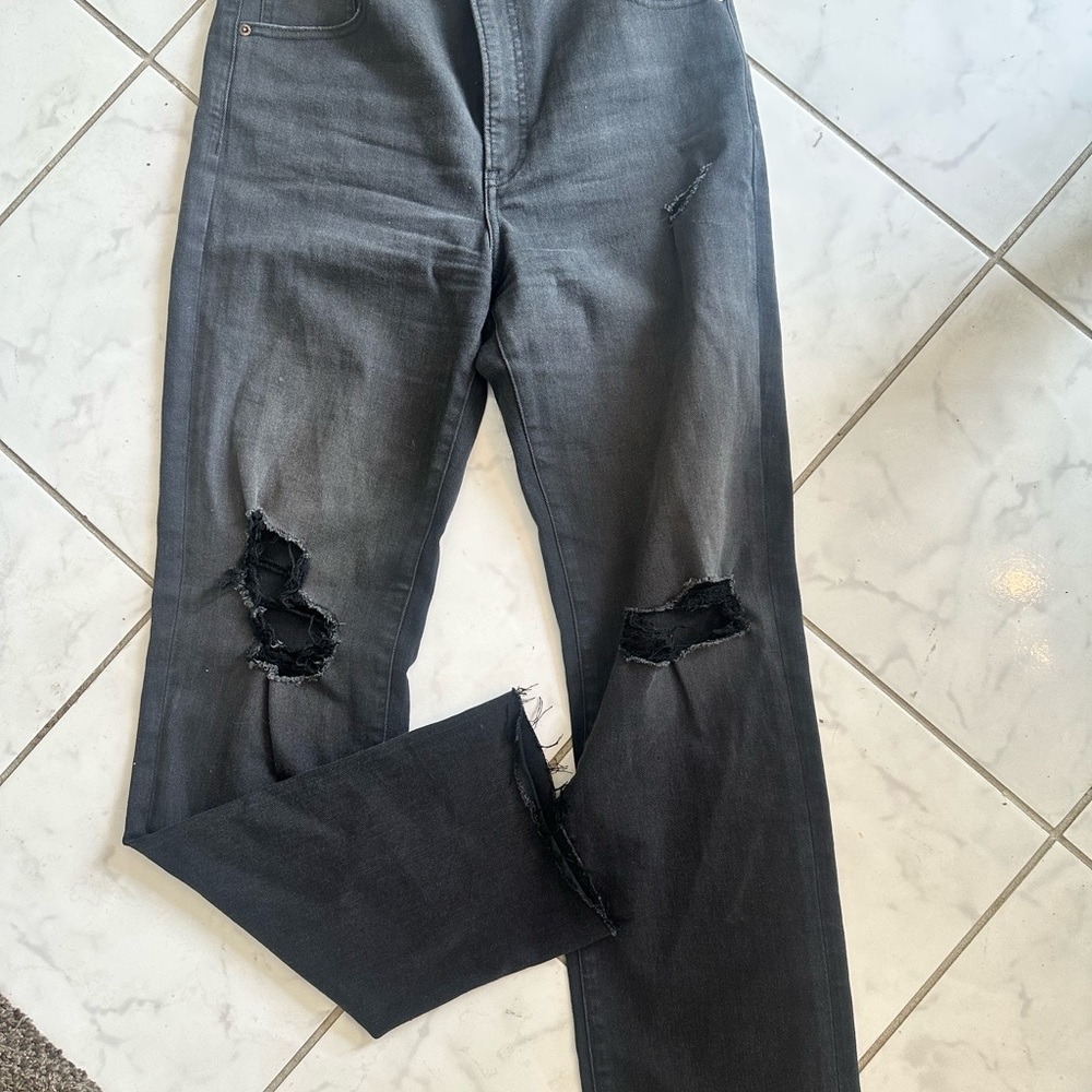 Express High Rise Black Jeans with Distressed Knees